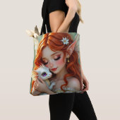 Tote Bag Pretty Red Haired Fairy with Dragon (De près)