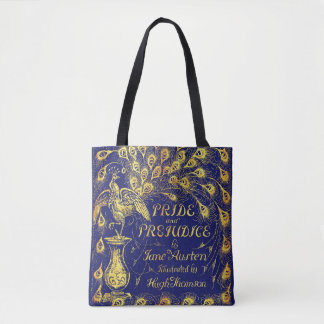 Tote Bag Pride and Prejudice Blue Gold Peacock Book Cover