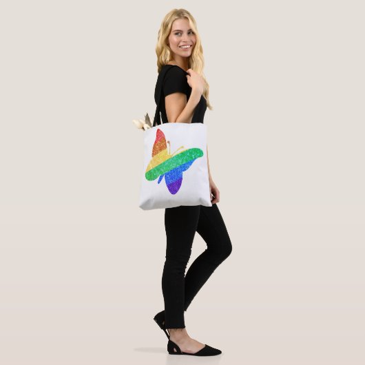Tote Bag Pride LGBTQA+ papillon arc-en-ciel (Sur le modèle)
