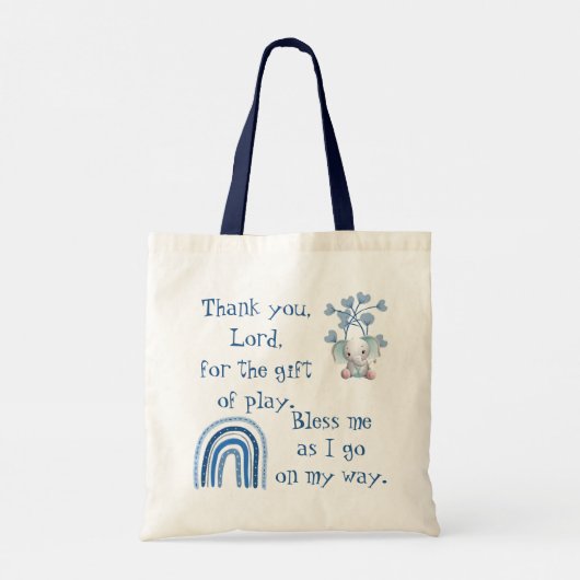 Tote Bag Prière chrétienne pour enfants Bleu | (Dos)