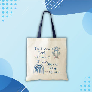 Tote Bag Prière chrétienne pour enfants Bleu  