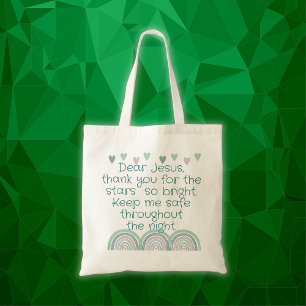 Tote Bag Prière chrétienne pour enfants Vert & Rose