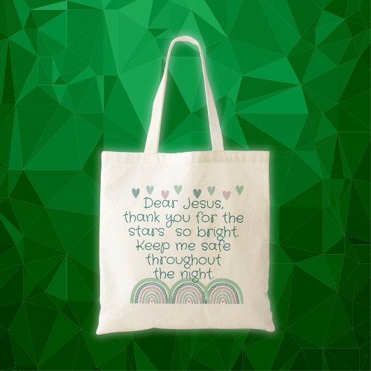 Tote Bag Prière chrétienne pour enfants Vert & Rose |