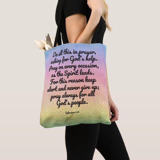 Tote Bag Prière de vers de bible d'arc-en-ciel de 6h18 (De près)