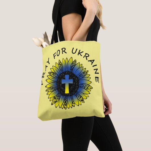 Tote Bag Priez pour Ukraine Tournesol et Croix (De près)