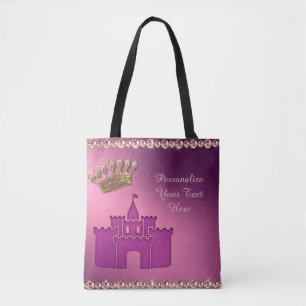 Tote Bag Princess Castle, Crown & Jewelry Party Personnalis