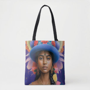 Tote Bag princesse asiatique avec grand casquette bleu