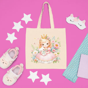 Tote Bag Princesse enchantée et ours - Nom personnalisable