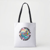 Tote Bag print with the phrase treat yourself with kindness (Devant)