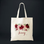 Tote Bag Printemps Bourgogne Élégant Floral<br><div class="desc">Cet élégant sac fourre-tout floral de printemps bordeaux est le cadeau idéal pour présenter vos demoiselles d'honneur avec lors d'un mariage moderne. Le design présente des roses et des pivoines idylliques illustrées bordeaux,  rousses,  roses,  roses rouges et vertes,  évoquant la beauté naturelle.</div>