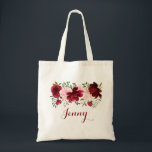 Tote Bag Printemps Bourgogne Élégant Floral<br><div class="desc">Cet élégant sac fourre-tout floral de printemps bordeaux est le cadeau idéal pour présenter vos demoiselles d'honneur avec lors d'un mariage moderne. Le design présente des roses et des pivoines idylliques illustrées bordeaux,  rousses,  roses,  roses rouges et vertes,  évoquant la beauté naturelle.</div>