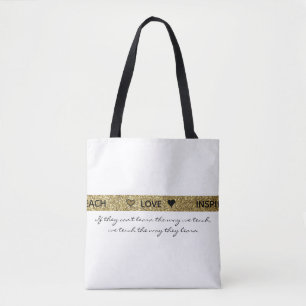 Tote Bag Professeur d'autisme Paillettes Or Noir et Blanc C