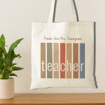 Tote Bag Professeur de Merci personnalisé<br><div class="desc">Le Sac fourre-tout de cet enseignant Merci est décoré de rayures dans les tons de terre et le mot Enseignant dans la typographie stylisée. Facile à personnaliser. Utilisez l'option Personnaliser supplémentaire pour modifier la taille, le style ou la couleur du texte si vous le souhaitez. Fait un cadeau de remerciement...</div>