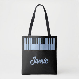 Tote Bag Professeur de Musique Clavier de Piano Bleu Pastel