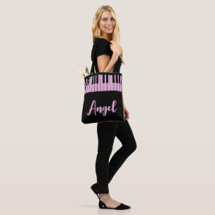 Tote Bag Professeur de Musique Clavier de Piano Rose Nom So