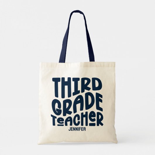 Tote Bag Professeur de Troisième | Conception de texte bleu (Dos)