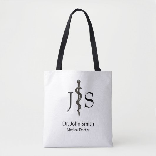 Tote Bag Professionnel Simple Asclepius Noir Médicale Blanc (Devant)