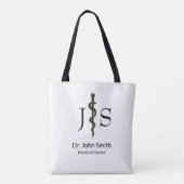 Tote Bag Professionnel Simple Asclepius Noir Médicale Blanc (Dos)