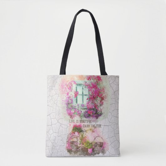 Tote Bag Profitez De La Promenade | Vélo Aquarelle Avec Fle (Devant)