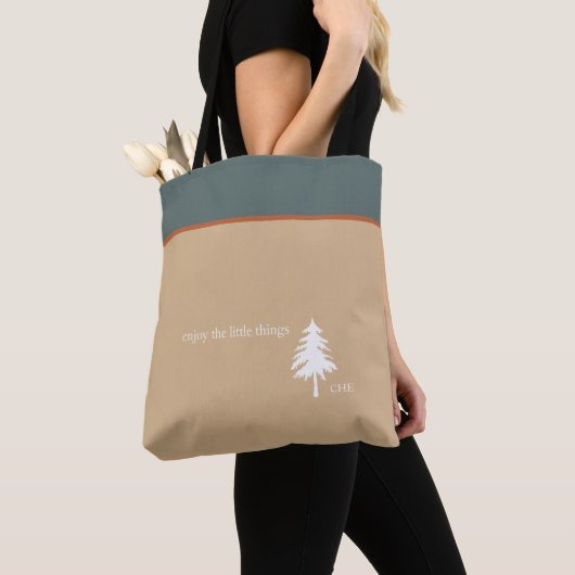 Tote Bag Profitez des petites choses Monogram Tree Tan vert (De près)