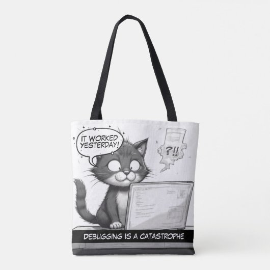 Tote Bag Programmer Cat Humour Debugging is Catastrophe (Dos)