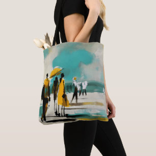 Tote Bag Promenade ensoleillée – Figures abstraites dans un