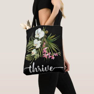 Tote Bag Prospérer Tropical Floral Rose Noir Végétal