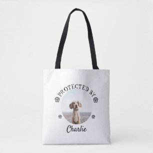 Tote Bag Protégé par un chien - Motif d'empreinte de patte