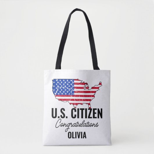 Tote Bag Proud New U.S. Citizen – American Map (Devant)