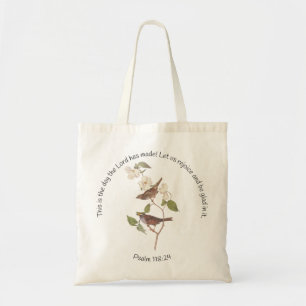 Tote Bag Psaume 118:24 Bible Verse et Sparrow Pair
