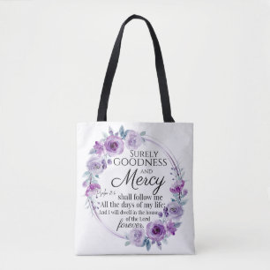 Tote Bag Psaume 23:6 Inspirationnel Bible Verse Floral Viol