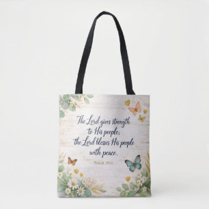 Tote Bag Psaume 29:11 - Verset biblique de force - Aquarell