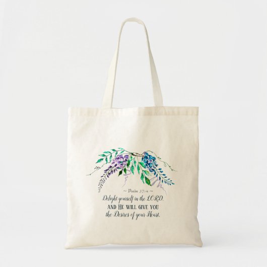 Tote Bag Psaume 37:4 Plaisir dans le Seigneur, Floral (Devant)