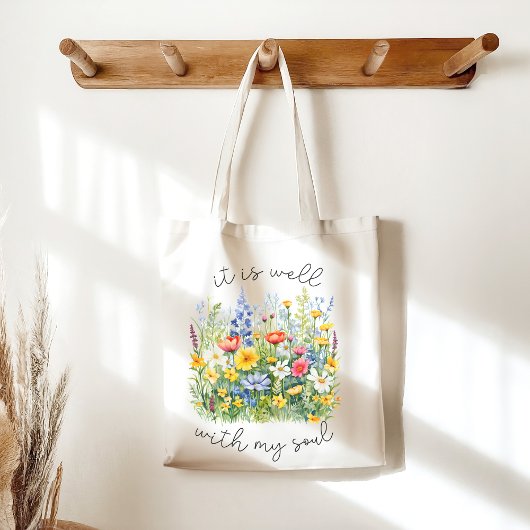 Tote Bag Psaume 46 Bible Fleur sauvage chrétien