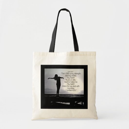 Tote Bag Psaume Seigneur est ma force Bible Citation Black  (Devant)