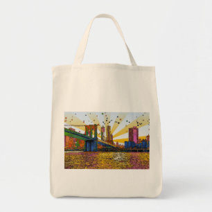 Tote Bag Psychedelic New York City : Brooklyn Bridge, WTC #