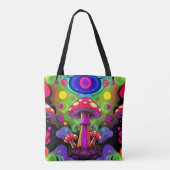 Tote Bag Psychedelic Vibrant Colorful Retro Mushrooms (Dos)