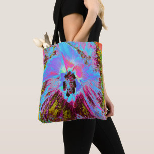 Tote Bag Psychédélique Corne Bleu et Magenta Hibiscus