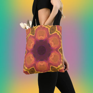 Tote Bag Psychédélique Hippie Fleur Orange violet et jaune
