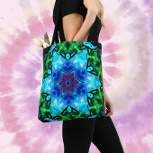 Tote Bag Psychédélique Mandala Fleur bleu pourpre et vert