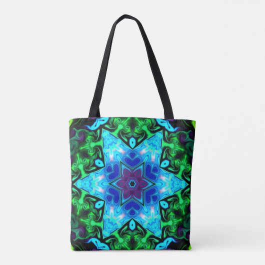 Tote Bag Psychédélique Mandala Fleur bleu pourpre et vert (Dos)