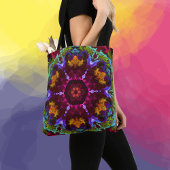 Tote Bag Psychédélique Mandala Fleur violet orange et vert