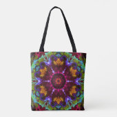 Tote Bag Psychédélique Mandala Fleur violet orange et vert (Dos)