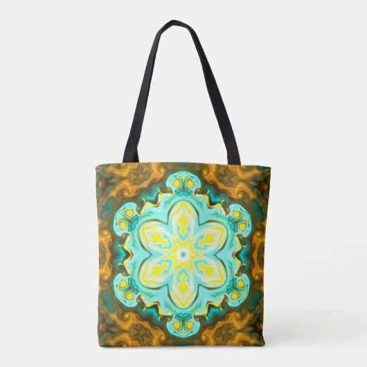Tote Bag Psychédélique Mandala Flower Turquoise et jaune (Dos)