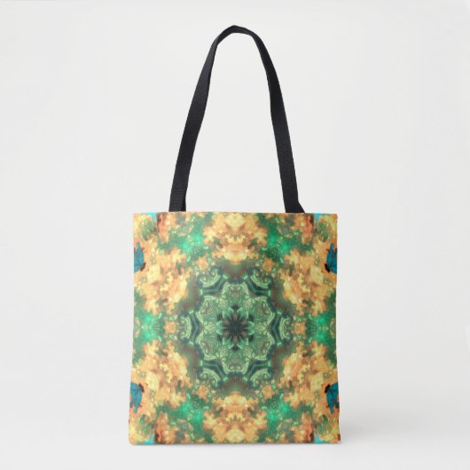 Tote Bag Psychédélique Mandala Flower vert et jaune (Devant)