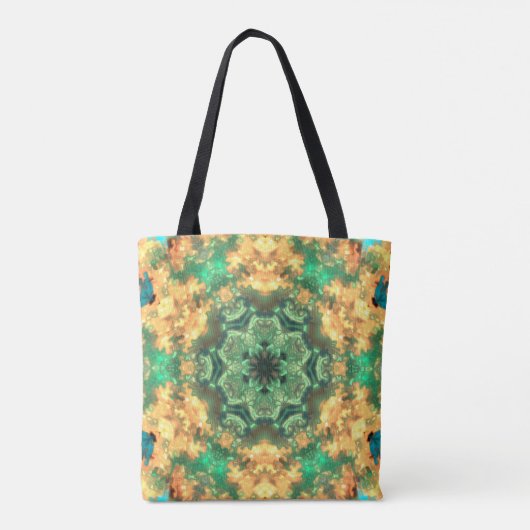 Tote Bag Psychédélique Mandala Flower vert et jaune (Dos)
