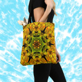 Tote Bag Psychédélique Mandala Flower vert et jaune