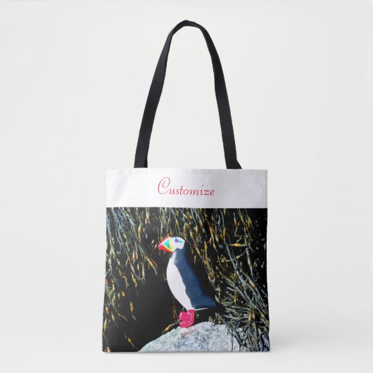 Tote Bag puffin d'art populaire sur rocher (Devant)