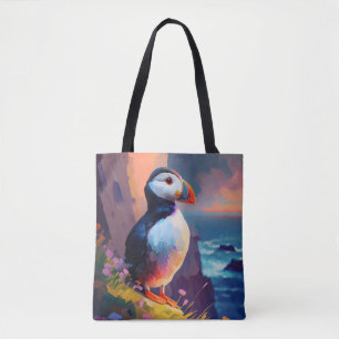 Tote Bag Puffin Oiseau Animal Portrait Peinture Faune Gratu