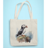 Tote Bag Puffin sur une aquarelle rocheuse